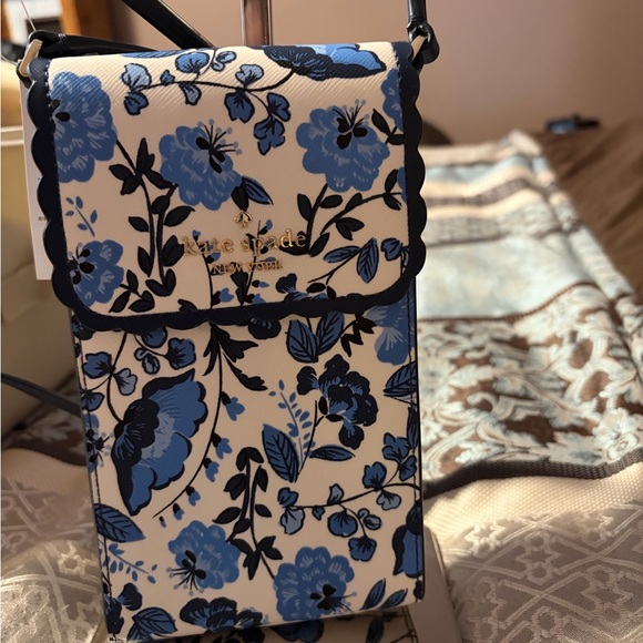kate spade Handbags - kate spade Blue and White Floral Scallop-Edge Crossbody Phone Bag